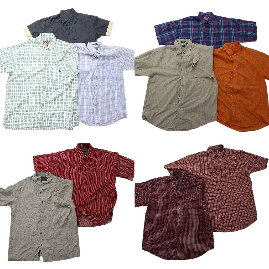 古着卸 まとめ売り 半袖シャツ 10枚セット ( メンズ L/M ) ボタンダウン チェック柄 ボタンダウン ラウンドカット 中古 古着 NG0541
