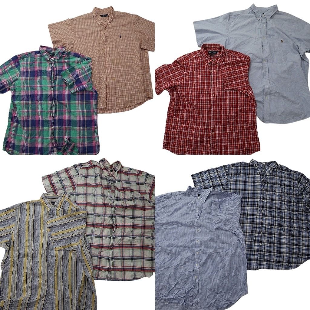 古着卸 まとめ売り ラルフローレン 半袖シャツ 8枚セット ( メンズ 4XL/3XL/2XL ) ボタンダウン マドラスチェック ラウンドカット NG0556