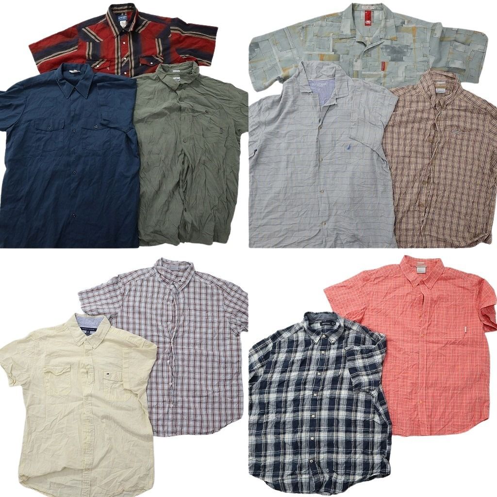 古着卸 まとめ売り ブランド 半袖シャツ 10枚セット ( メンズ XL ) ディッキーズ トミーヒルフィガー コロンビア ノーティカ 古着 NG0560