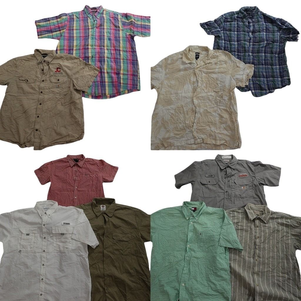 古着卸 まとめ売り ブランド 半袖シャツ 10枚セット ( メンズ XL ) ディッキーズ コロンビア GAP カーハート 中古 古着 NG0594