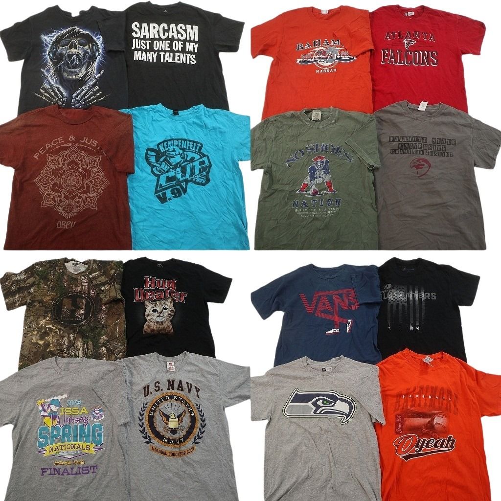 古着卸 まとめ売り プリント Tシャツ 16枚セット ( メンズ M ) ミリタリー USNAVY リアルツリー柄 プロチーム NFL 中古 古着 NG0609