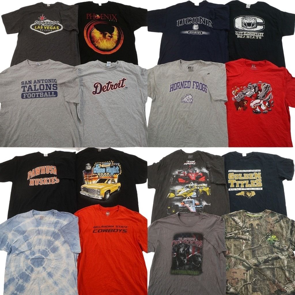 古着卸 まとめ売り プリント Tシャツ 16枚セット ( メンズ XL ) リアルツリー柄 レーシング カレッジ風ロゴ 星条旗 中古 古着 NG0618