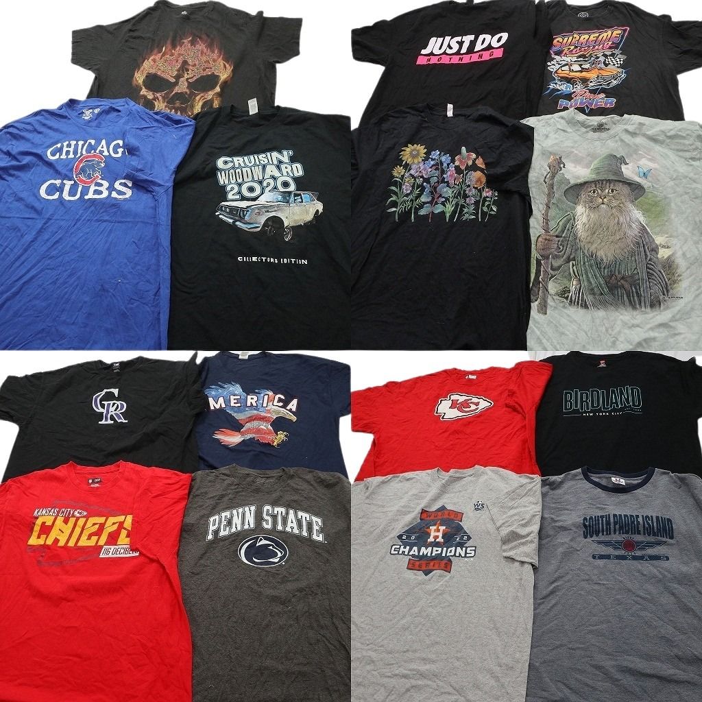 古着卸 まとめ売り プリント Tシャツ 15枚セット ( メンズ 2XL ) プロチーム NFL 星条旗 アニマル レーシング スカル柄 中古 古着 NG0649