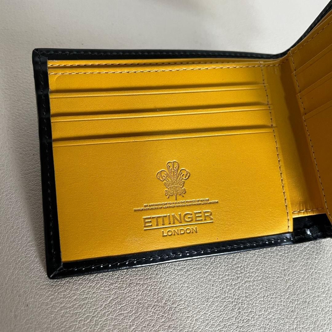 【値下げ】ETTINGER LONDON 二つ折り財布 ブラック イエロー ETTINGER 二つ折り財布 レザー ブラック - メルカリ