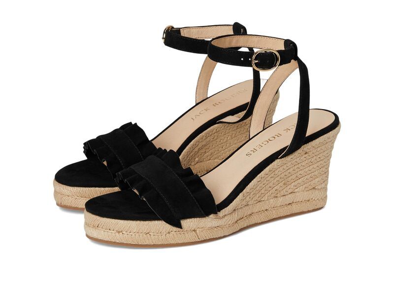 ジャックロジャース レディース シューズ ヒール フリル スエード Jack Rogers Rozette Ruffle Wedge Suede Black ブラック