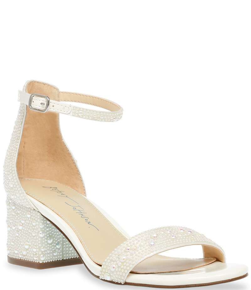 ベッツィジョンソン レディース シューズ サンダル アンクル ヒール Blue by Betsey Johnson Mari Pearl Embellished Ankle Strap Block H