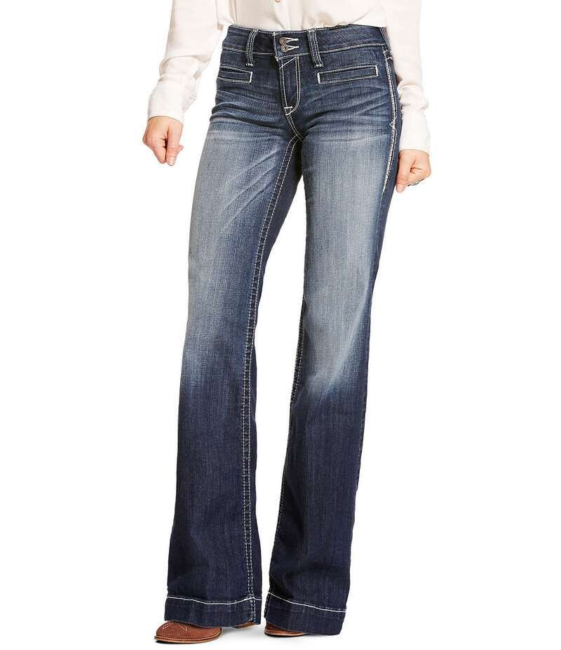 アリアト レディース ボトムス デニムパンツ ワイドレッグ 刺繍 デニム ジーンズ Ariat Mid Rise Stretch Denim Embroidered Pocket Wide Leg J