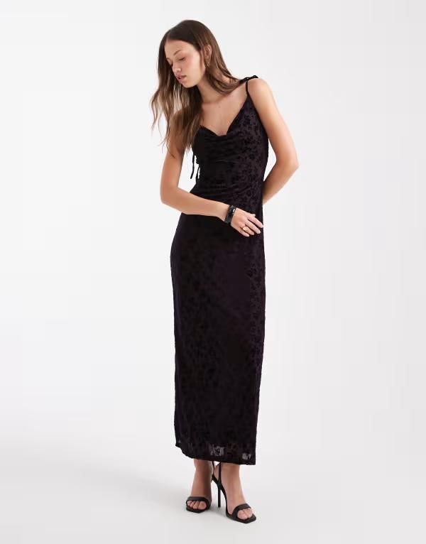 ミスセルフフリッジ レディース トップス ワンピース マキシワンピース マキシ Miss Selfridge devore cowl neck maxi dress Dark purple パープル