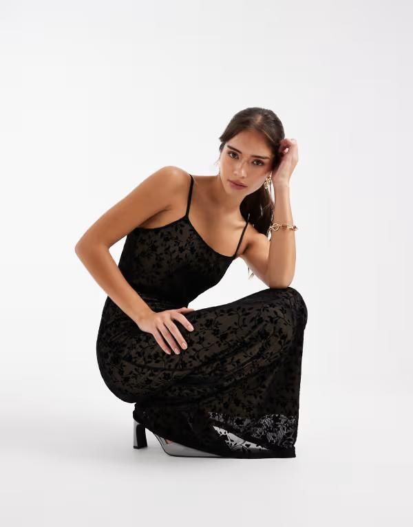 ピーシーズ レディース トップス ワンピース シアー マキシ Piecesheer effect devore cami maxi dress Black ブラック 18,735円