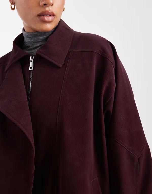 エイソス レディース アウター ジャケット・ブルゾン レザー ASOS Curve ASOS DESIGN Curve slouchy leather look oversized moto jack