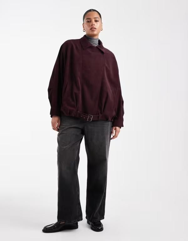 エイソス レディース アウター ジャケット・ブルゾン レザー ASOS Curve ASOS DESIGN Curve slouchy leather look oversized moto jack
