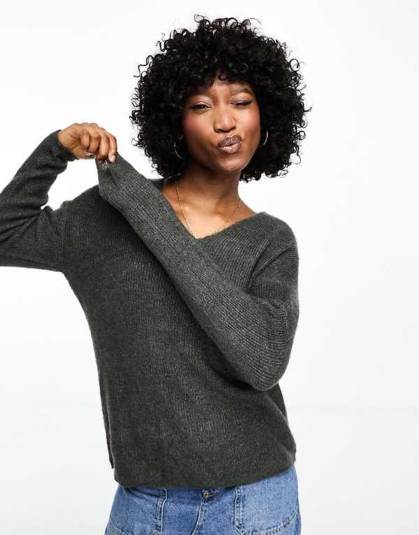 ヴェロモーダ レディース アウター ニット・セーター Vネック セーター ニット Vero Moda textured v neck knitted sweater melange Gray グレー 11,765円
