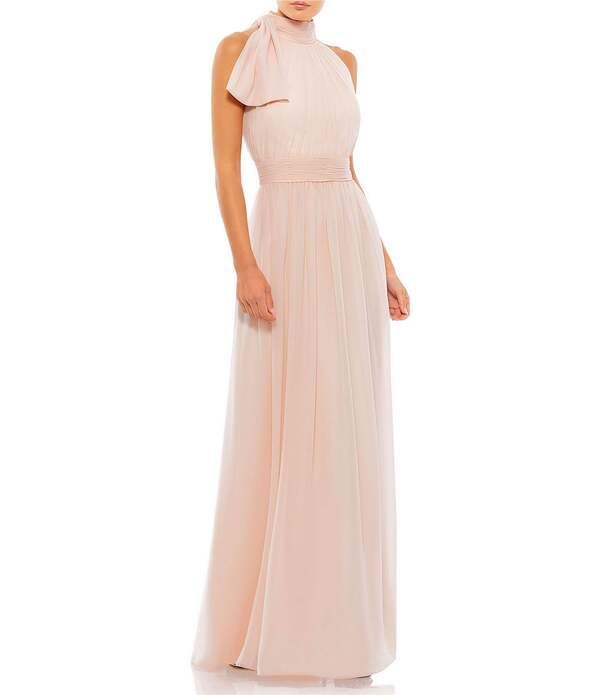 マックダガル レディース トップス ワンピース モックネック シフォン A ライン プチ ギャザー Mac Duggal Petite Size Mock Neck Bow Shoulderuched