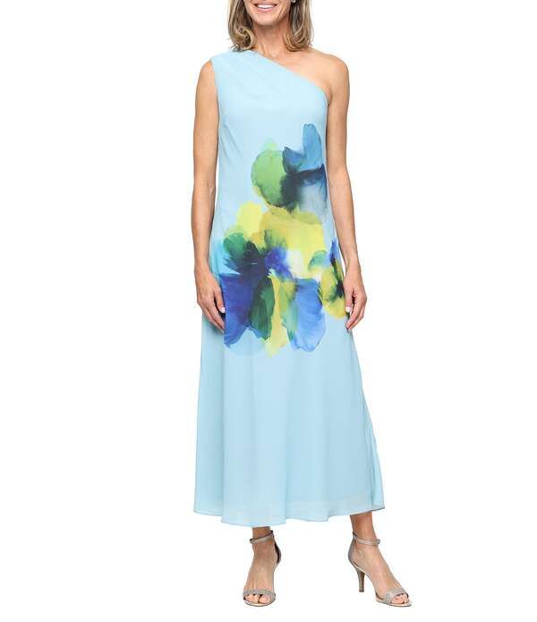 イグナイト レディース トップス ワンピース シフォン フラワー柄 ミディ フラワー Ignitevenings Watercolor Floral Chiffone Shoulder Midi Dr