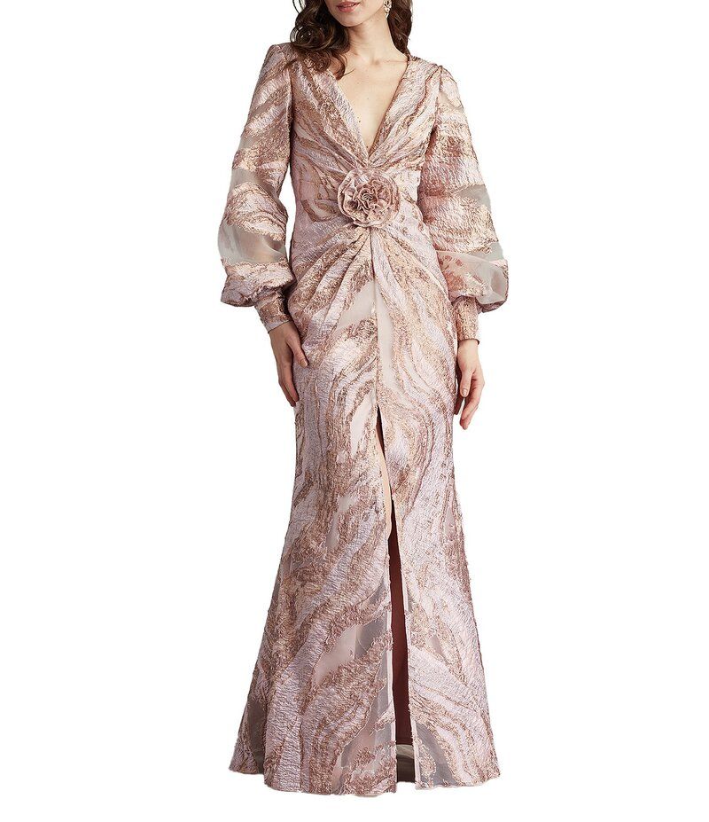タダシショージ レディース トップス ワンピース トール Tadashi Shoji Long Sleeve Metallic Jacquard Gown Light Purple パープル