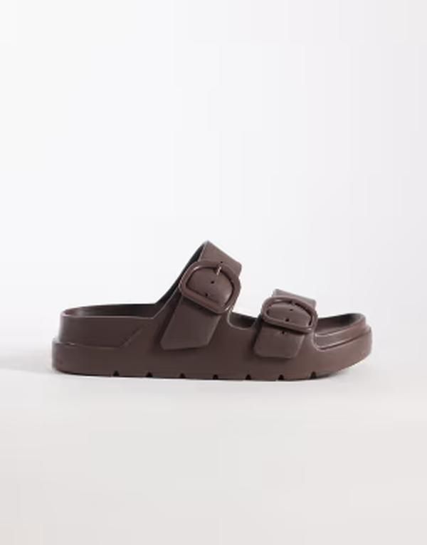 エイソス レディース シューズ サンダル ASOS DESIGN Finn double buckle slides in chocolate チョコレート 11,684円