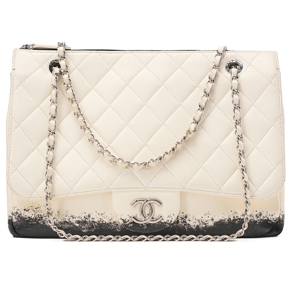 CHANEL シャネル シングルチェーンショルダーバッグ シングルフラップ マトラッセ ラムスキン バイカラー アイボリー×黒(シルバー金具) レディース【中古】【送料無料】