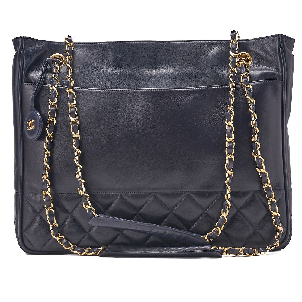CHANEL シャネル マトラッセ プルチャーム付 ダブルチェーンショルダー ラムスキン ネイビー（ゴールド金具） レディースバッグ ブランド【中古】【送料無料】 107,250円