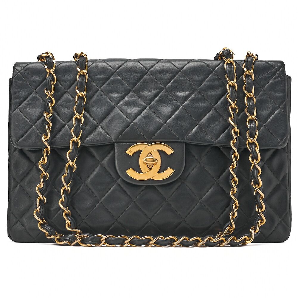 CHANEL シャネル チェーンショルダーバッグ デカマトラッセ 34cm シングルフラップ ラムスキン 黒（ゴールド金具） レディース バッグ 【中古】【送料無料】