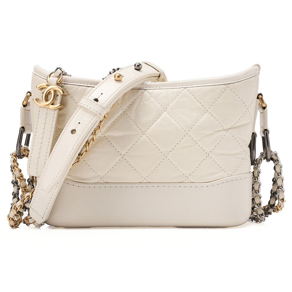 CHANEL シャネル　ヴィンテージカーフ　ガブリエルドゥシャネル 　チェーンショルダー　白　ゴールド×シルバー金具　レディース【中古】【送料無料】