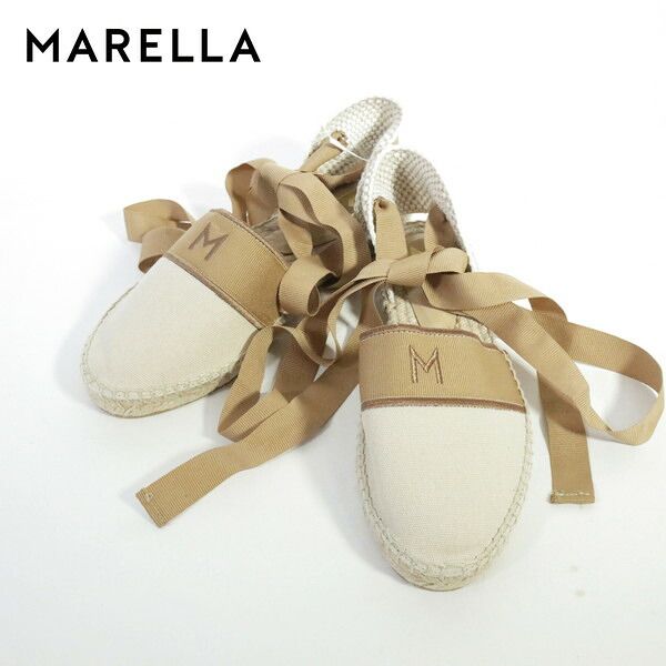 80%OFF 新品 マレーラ MARELLA 靴 37 ES362 23.5cm ベージュ レディース シューズ ストラップ 低ヒール ローヒール ジュート コットンキャンバス地