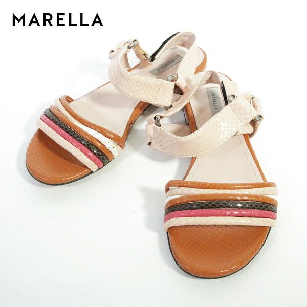 80%OFF 新品 マレーラ MARELLA 靴 37 ES363 23.5cm ブラウン レディース サンダル ストラップサンダル 低ヒール ローヒール やぎ革 イタリア製