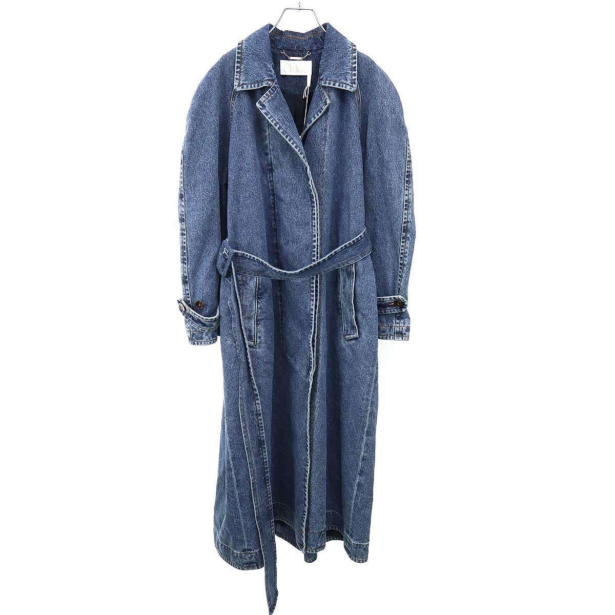 Chloe クロエ 23SS ベルテッドロングデニムコート CHC23SDM2716740X インディゴブルー 36