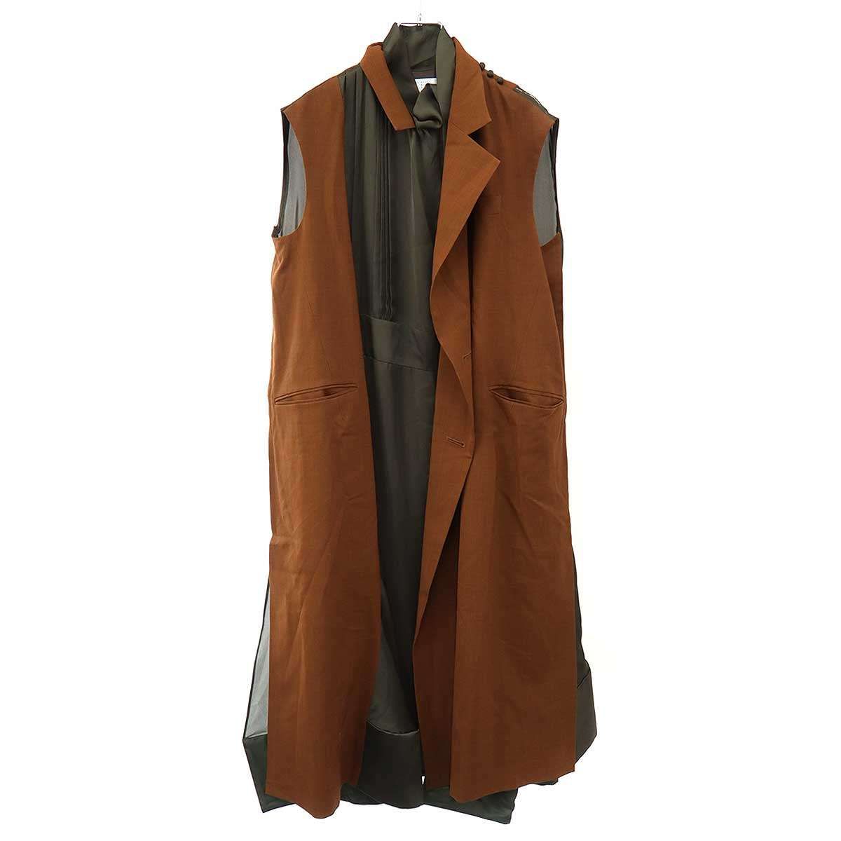 sacai サカイ 20AW ノースリーブドッキングコートワンピース 20-05262 ブラウン 1