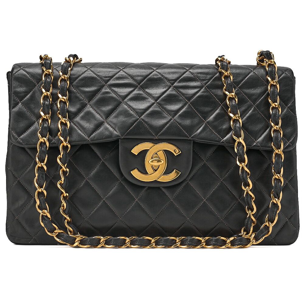 CHANEL シャネル チェーンショルダーバッグ デカマトラッセ 34cm シングルフラップ ラムスキン 黒（ゴールド金具） レディース バッグ 【中古】【送料無料】