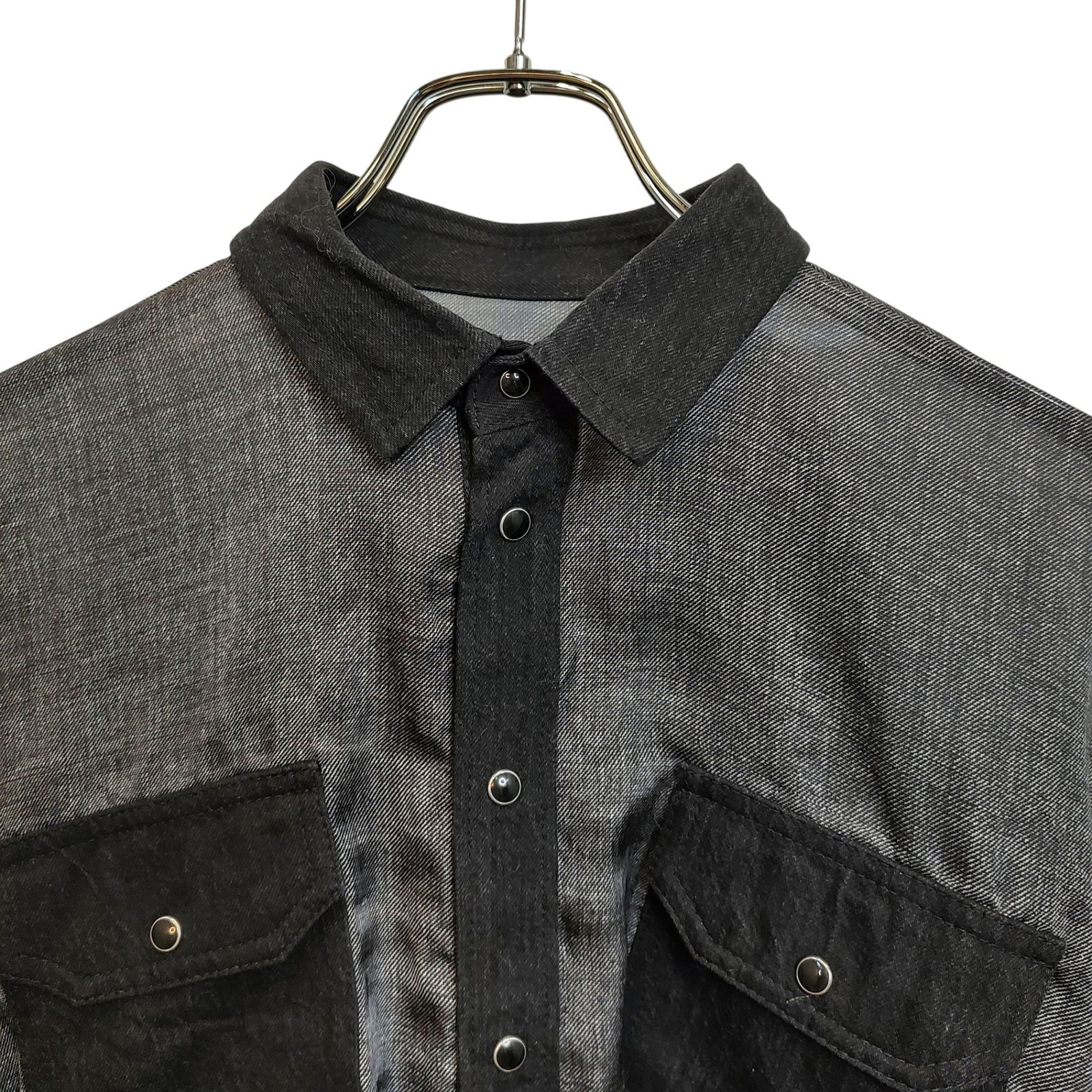 sacai サカイ 25SS Denim Print Shirt デニム プリント 半袖 シャツ 25-07825 1 グレー ブラック レディース - メルカリ