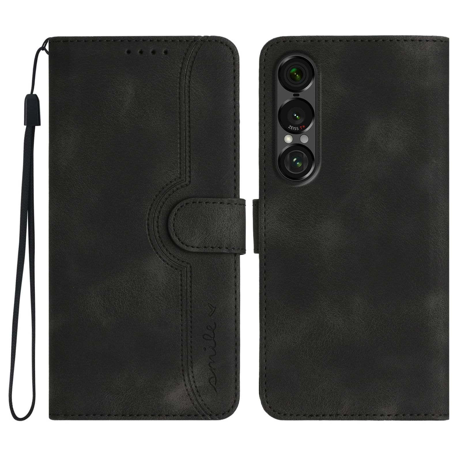 SO-51F Case Case Hat Shape Xperia A1 VII VII Notebook Case Stand Function Magnetic 1 Xperia 1 VII Smartphone Case Cell Phone Cover Xperia Card Storage Wallet - Black