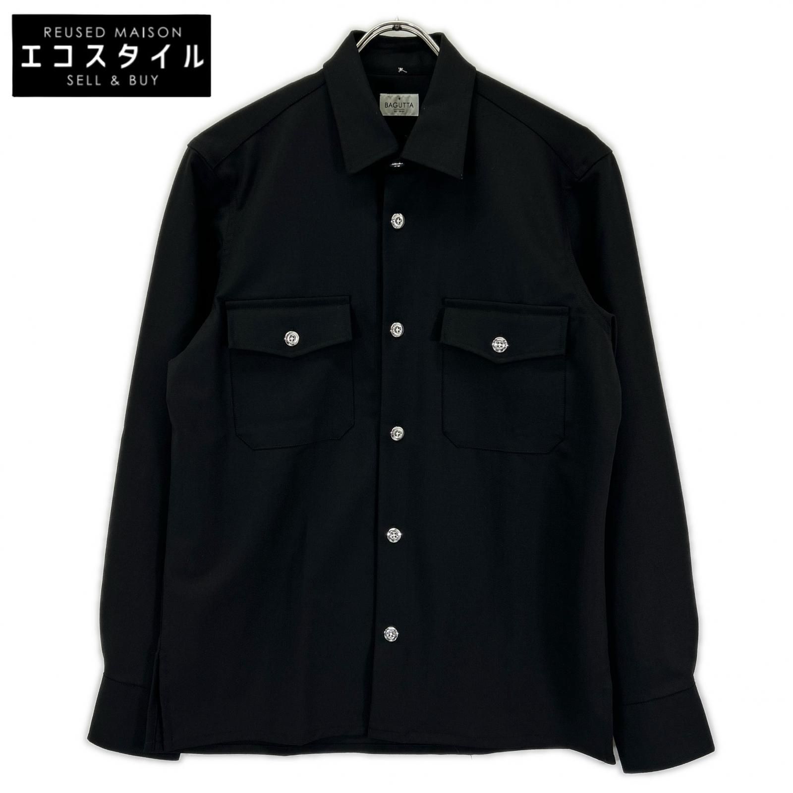 Bagutta　バグッタ　ブラック 10639 IVO GAL メタルボタン 2フラップポケット ウール混 シャツ　37/14/1/2 15,542円