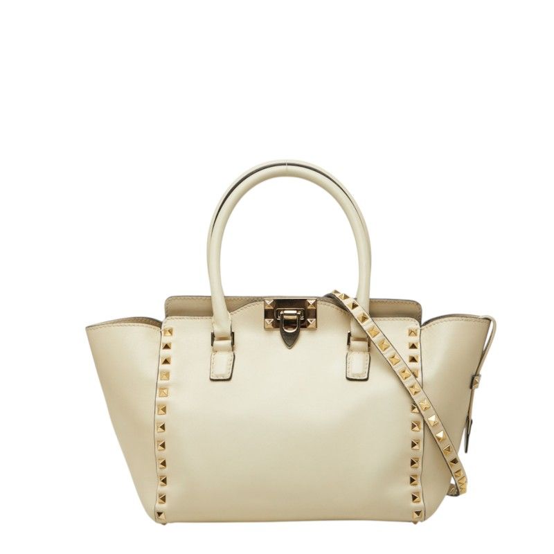 ヴァレンティノ ロックスタッズ ハンドバッグ ショルダーバッグ 2WAY オフホワイト レザー レディース VALENTINO【1-0281597】