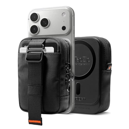 Spigen MagSafe ミニポーチ カード6枚 名刺 鍵 小物 AirPods 収納 長さ調整可能なストラップ 快適な持ち運び MagSafeカードホルダー ティンタップ・ジップ2・マグフィット AFA11564 (ブラック)ym de8c3062
