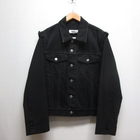 エムエムシックス メゾンマルジェラ MM6 Maison Margiela 美品 ブレザースリーブ 切替え デニム ジャケット 38 黒 ブラック S52AM0260 STZ086