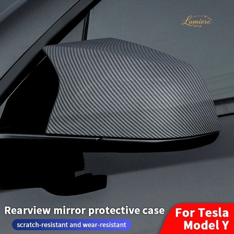 車のバックミラーカバー ABS樹脂製 牛角ミラーシェル 牛角バックミラーキャップ テスラ モデルY 2021-2024