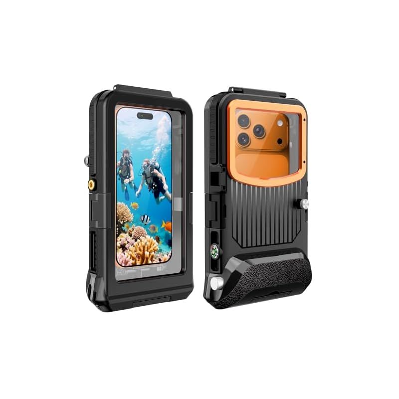 【新品】 【2026新登場】潜水用ケース iphone水中撮影用ケースiPhone IPX8防水レベルまで15mまで潜水可能 スマホ用防水ポーチ 夏フェス・お風呂・海水浴・温泉・お釣り用 ストラップ付きファッション L款 iphone専用 (ブラック+オレンジ