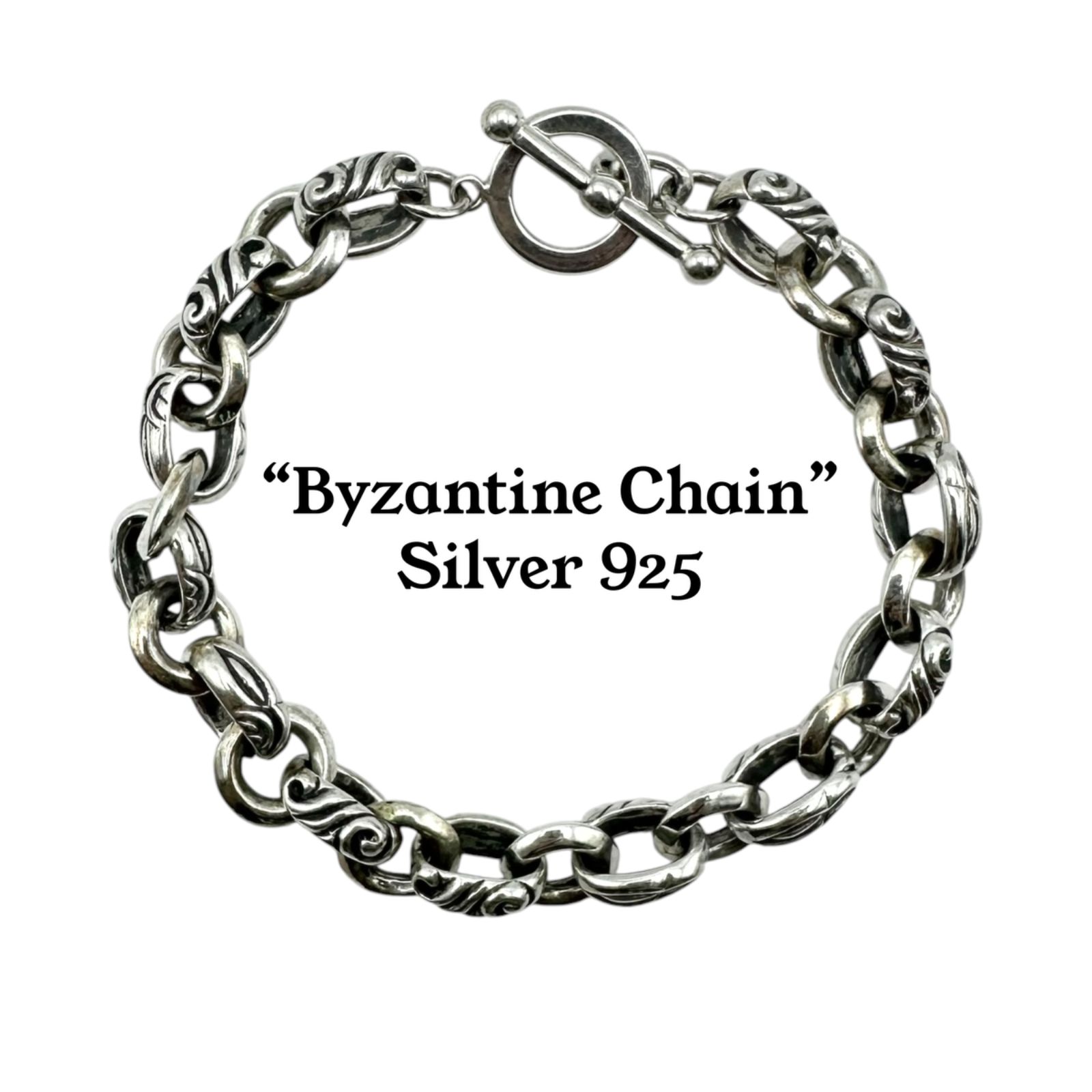 【抜群の重厚感】 Arabesque スワール Silver 925 刻印 Design Bracelet シルバー ブレスレット メンズ クラシック 37g 大ぶり