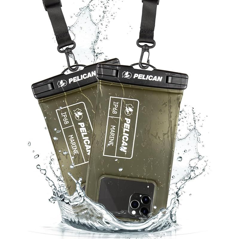 【新品】 【Pelican】 IP68 (防塵防水規格最高等級) ペリカン スマホ 防水ポーチ 防水ケース ノーマルサイズ 2個セット 〔最大 6.7 インチ スマートフォン対応〕 Marine Waterproof Floating Pouch - Oliv