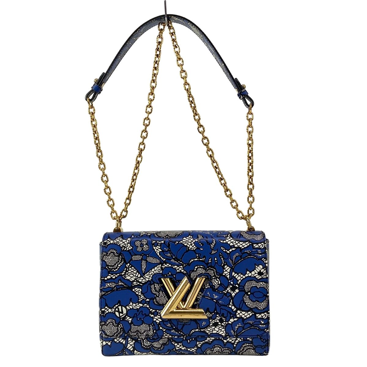 LOUIS VUITTON(ルイヴィトン) ショルダーバッグ ツイストMM M54781 ブルー×黒×白 フラワーレース レザー