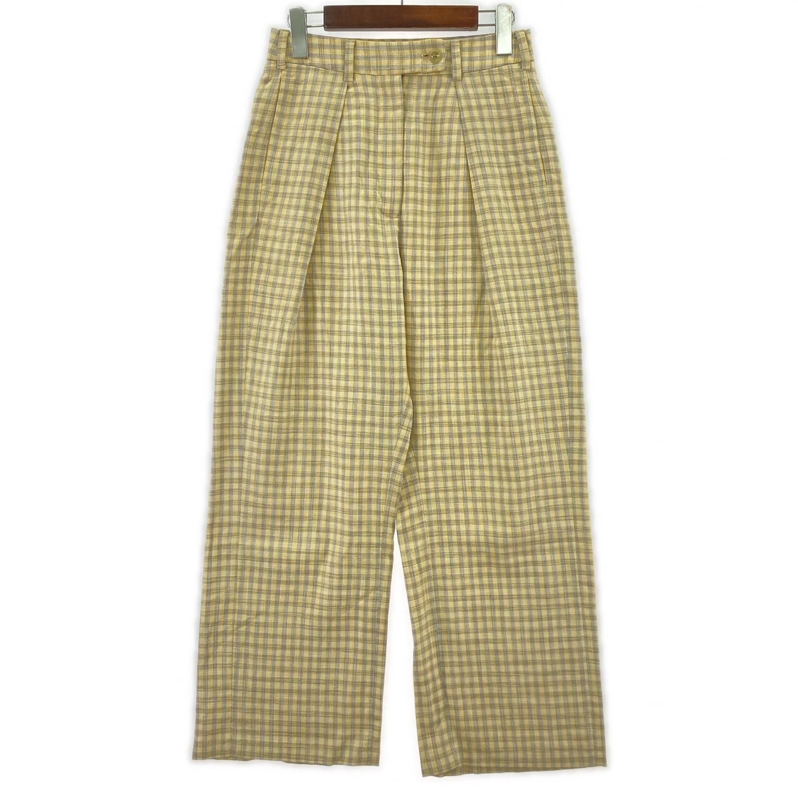 ACNE STUDIOS アクネストゥディオズ リネン混 チェック ワイドスラックスパンツ size32/ベージュ系