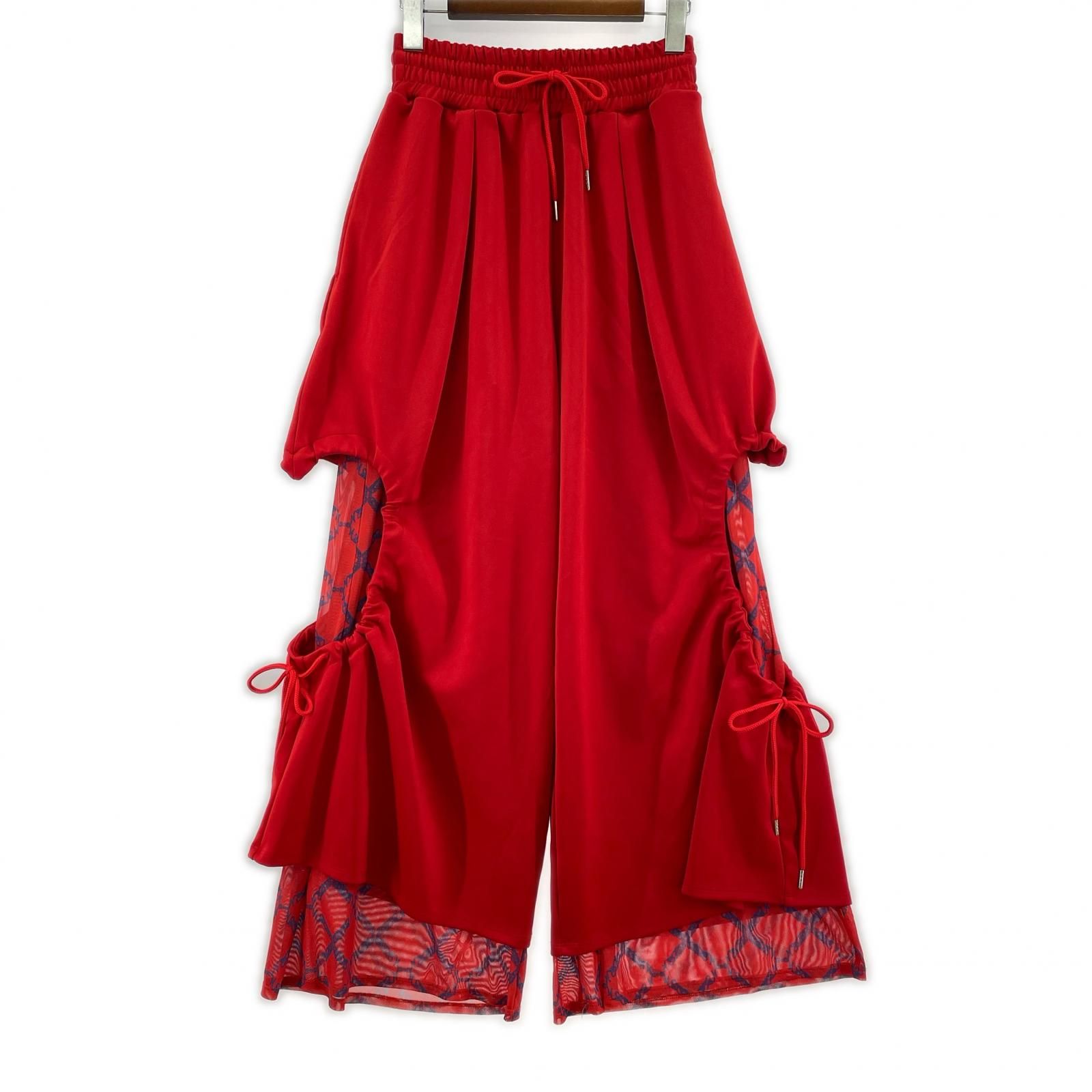 PAMEO POSE パメオポーズ サイドオープン レイヤード ワイドジャージパンツ sizeS/レッド