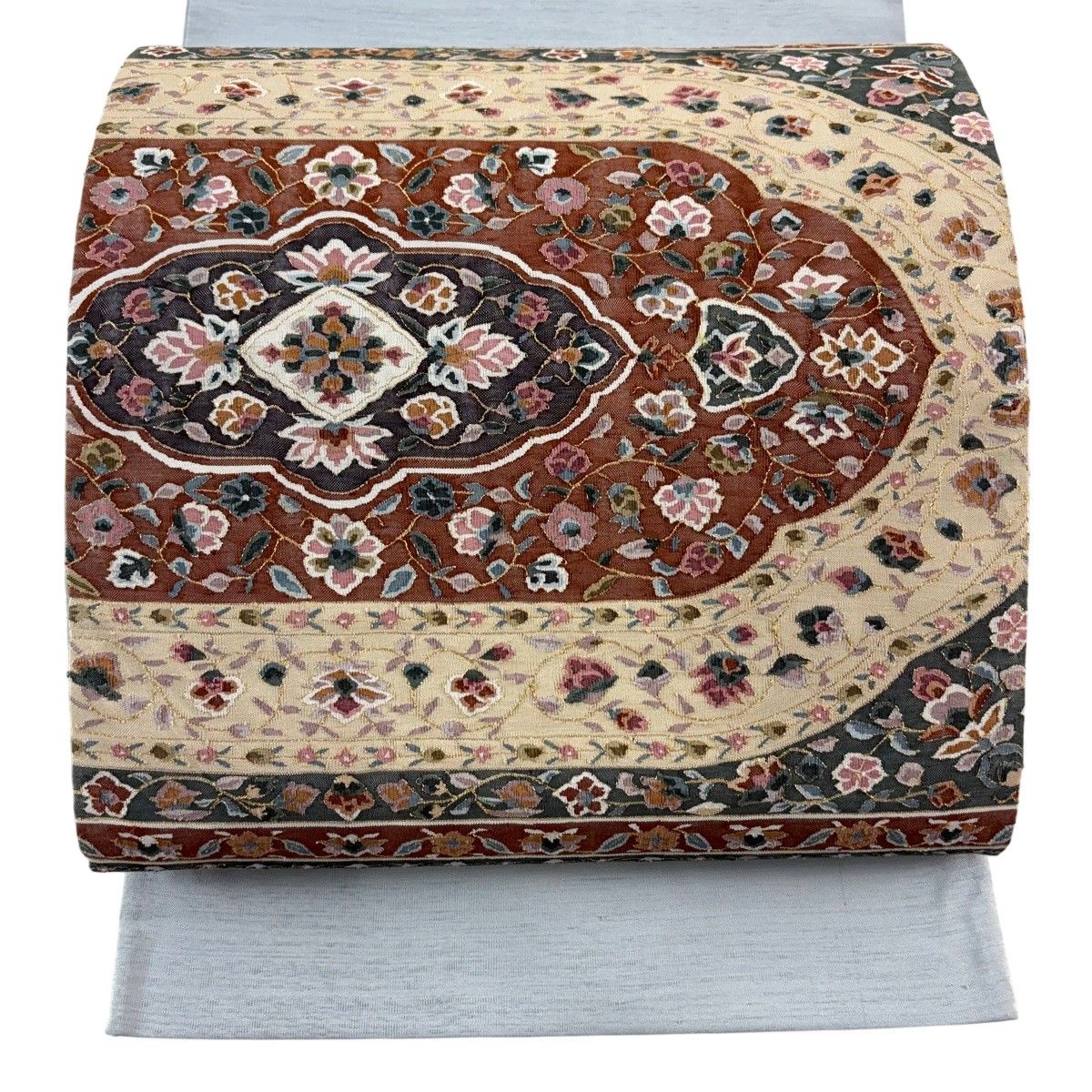 【美品】 袋帯 逸品 華文 草花 金糸 青灰色 お太鼓柄 正絹 【中古】 26,864円
