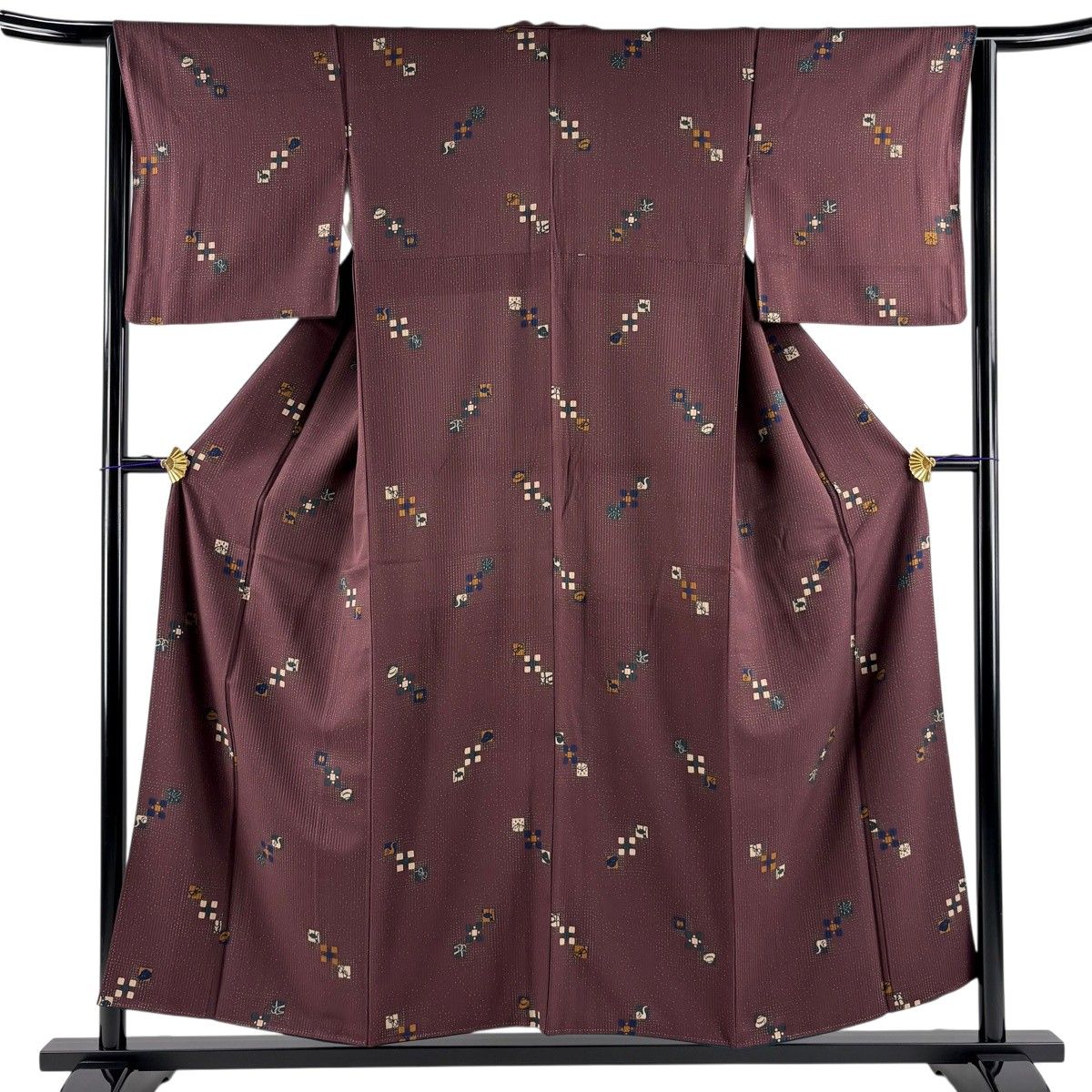 【美品】 小紋 身丈153.5cm 裄丈63.5cm S 袷 メガネ イス 紫 正絹 秀品 【中古】 6,248円