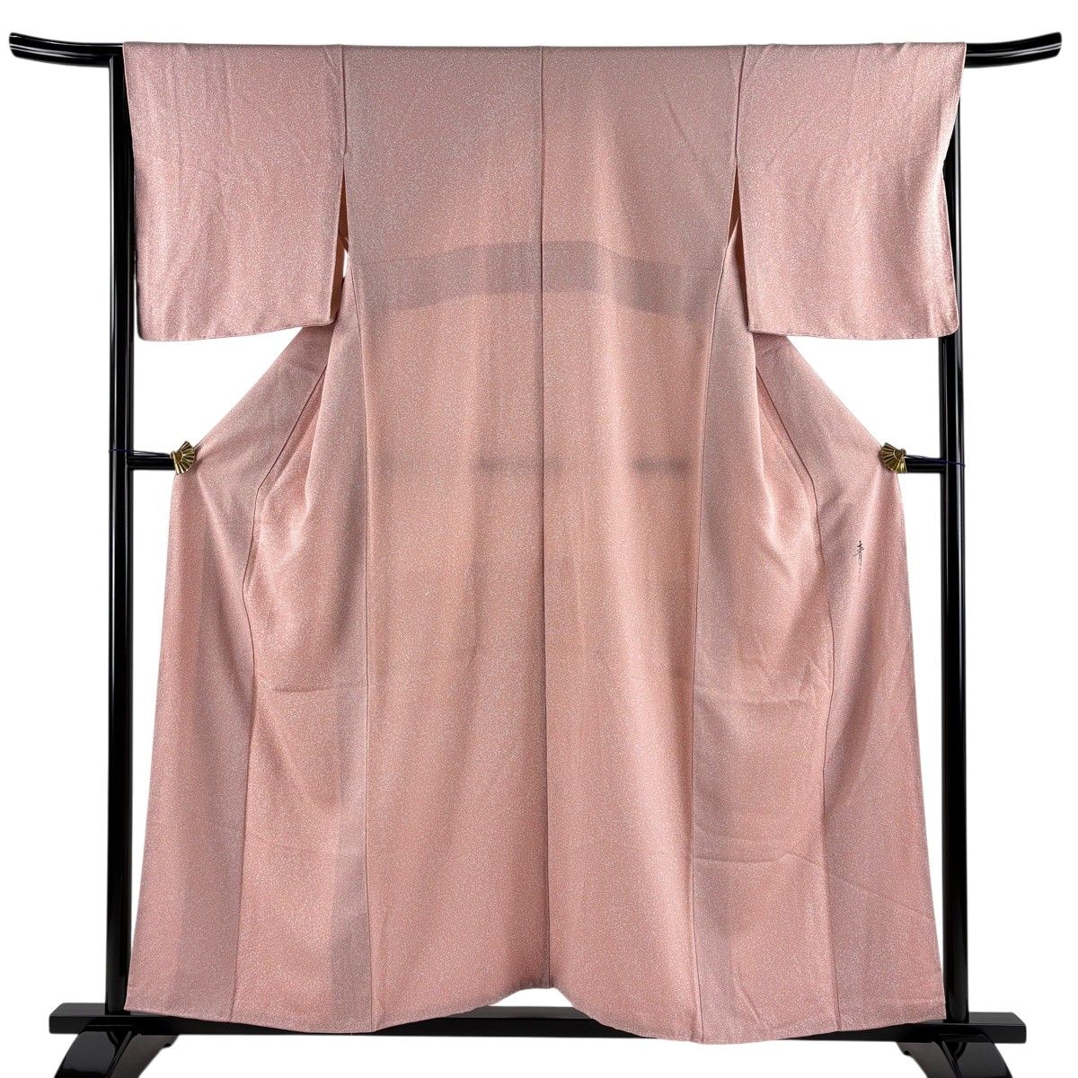 【美品】 小紋 身丈155.5cm 裄丈65cm M 袷 松井青々 落款 幾何学模様 ピンク 正絹 秀品 【中古】