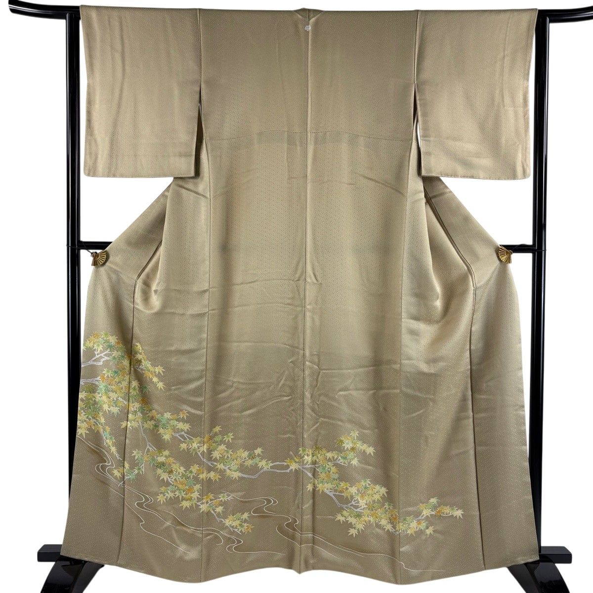 【美品】 色留袖 身丈163cm 裄丈63.5cm S 袷 楓 流水 刺繍 薄黄土色 正絹 秀品 一つ紋 【中古】