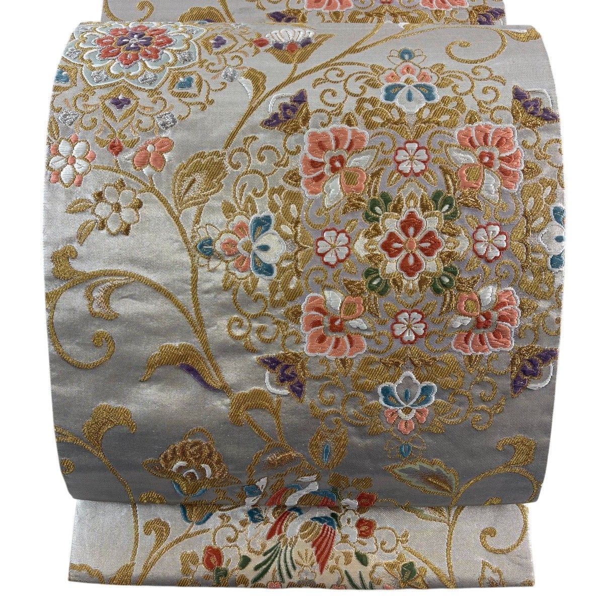 【美品】 袋帯 秀品 華文 花唐草 唐織 箔 銀色 六通 正絹 【中古】 6,424円