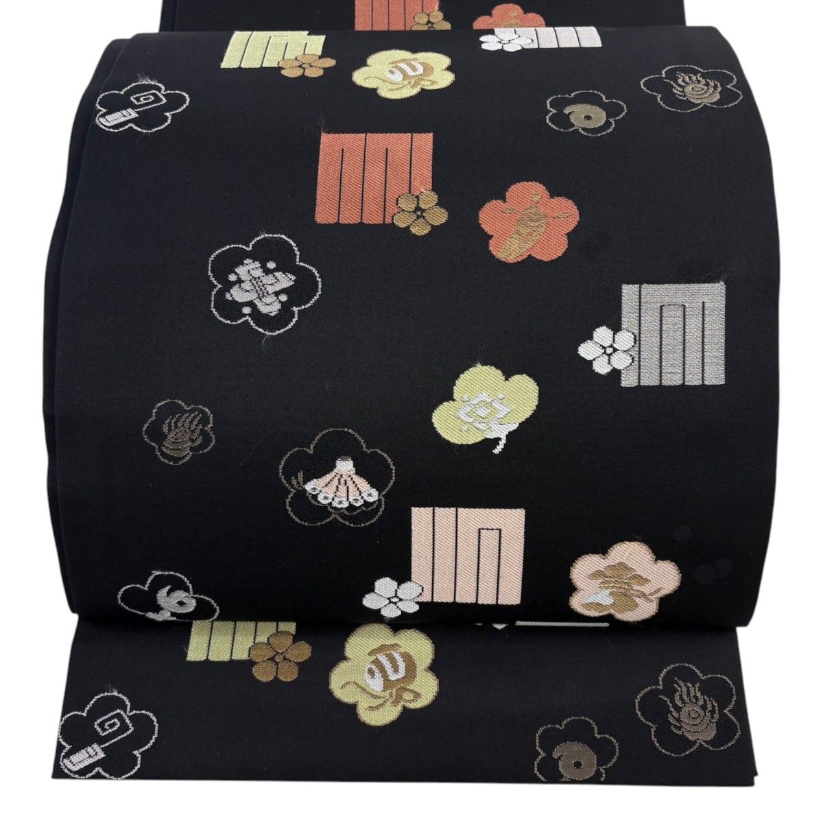 開き名古屋帯 秀品 源氏香 宝尽くし 黒 正絹 【中古】 6,864円