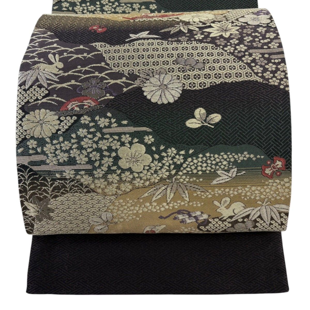 【美品】 袋帯 秀品 証紙 宝船 宝尽くし 金銀糸 焦茶色 六通 正絹 【中古】 6,952円