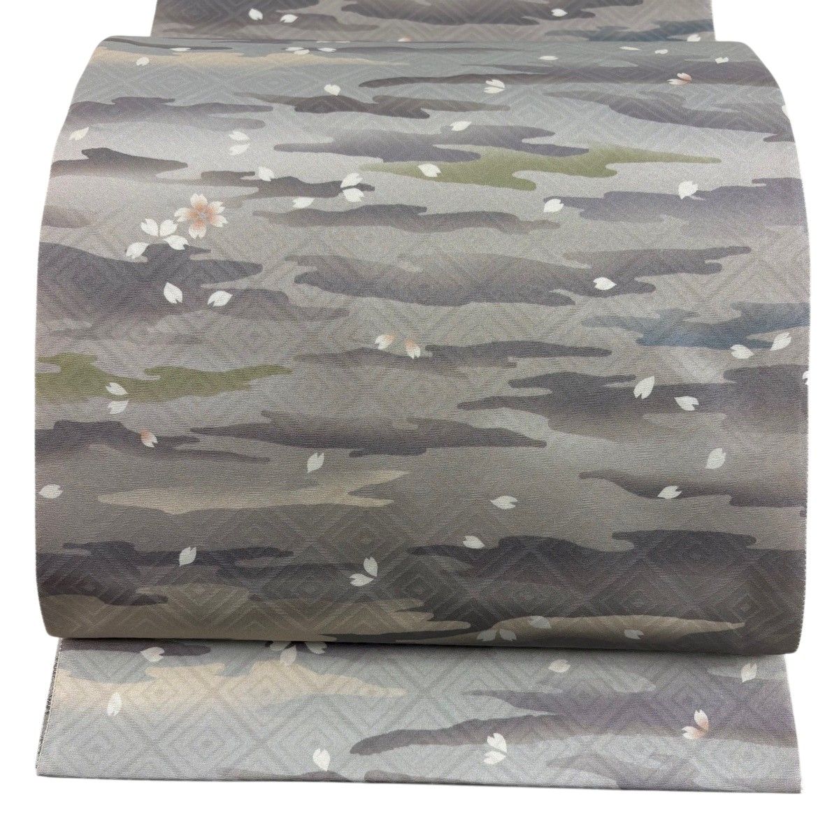 【美品】 袋帯 秀品 桜 霞 ぼかし 灰茶 全通 正絹 【中古】